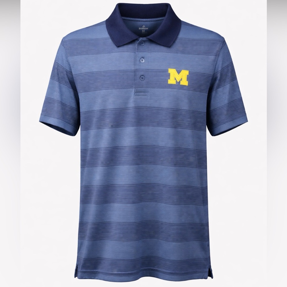 Michigan Wolverines Shirt Polo Mens Medium Striped NCAA Football Knights Apparel